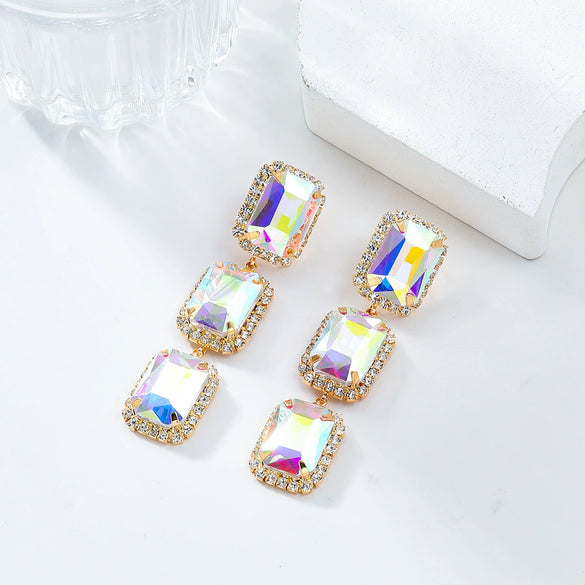 Women's Multilayer Square Alloy Glass Diamond Exaggerated Geometric Earrings