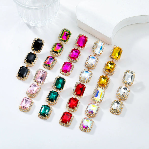 Women's Multilayer Square Alloy Glass Diamond Exaggerated Geometric Earrings