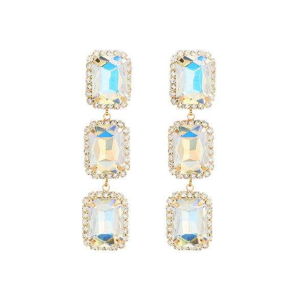 Women's Multilayer Square Alloy Glass Diamond Exaggerated Geometric Earrings
