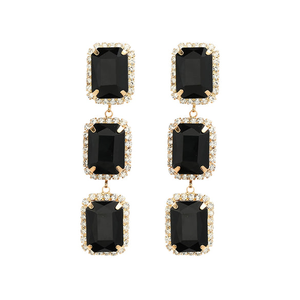 Women's Multilayer Square Alloy Glass Diamond Exaggerated Geometric Earrings