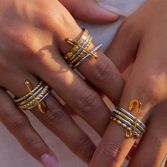 Women's Multilayer Stainless Steel Geometric Ring Electroplated With Zircon Highend Jewelry