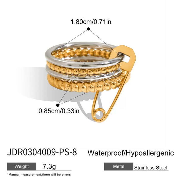 Women's Multilayer Stainless Steel Geometric Ring Electroplated With Zircon Highend Jewelry