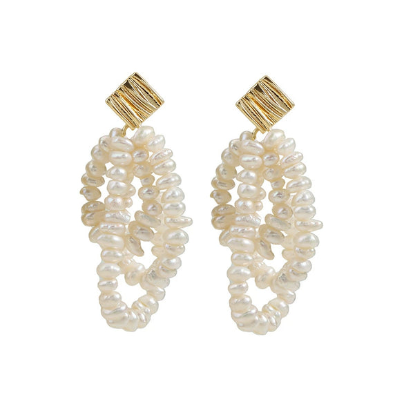 Women's Multilayer Tassel Earrings Freshwater Pearl 925 Silver Needle Copper Inlay Baroque Round Oblate Style