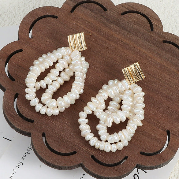 Women's Multilayer Tassel Earrings Freshwater Pearl 925 Silver Needle Copper Inlay Baroque Round Oblate Style