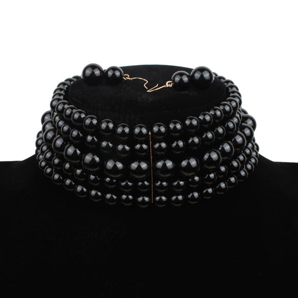 Women's Multilayered Collar Necklace Set Jewelry Imitation Pearl Snake Bone Chain Geometric French Retro Pearlescent Treatment