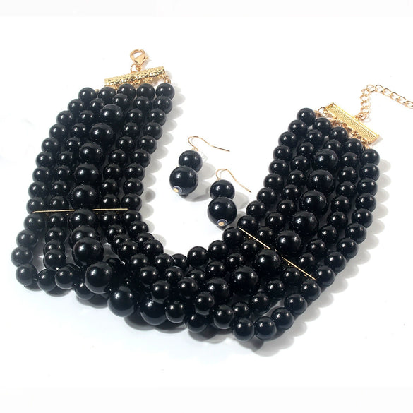 Women's Multilayered Collar Necklace Set Jewelry Imitation Pearl Snake Bone Chain Geometric French Retro Pearlescent Treatment