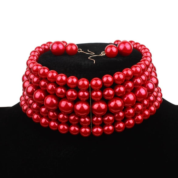 Women's Multilayered Collar Necklace Set Jewelry Imitation Pearl Snake Bone Chain Geometric French Retro Pearlescent Treatment