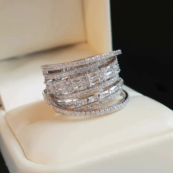 Women's Multilayered Design Ring Jewelry Copper Zirconia Geometric Style