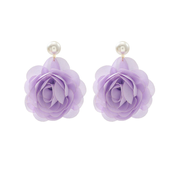 Women's Multilayered Threedimensional Chiffon Earrings Plastic Resin Flower Hand Knitted Chic Style