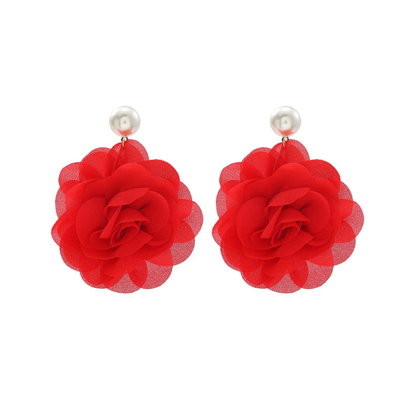 Women's Multilayered Threedimensional Chiffon Earrings Plastic Resin Flower Hand Knitted Chic Style