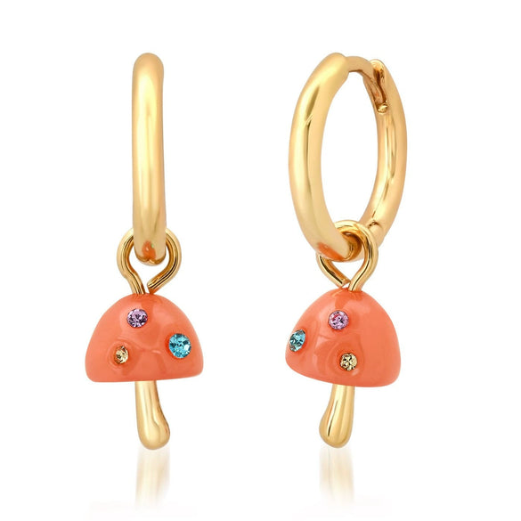 Women's Mushroom Pendant Necklace Geometric Style Copper Mixed Gemstone Inlay 18K Gold Plated