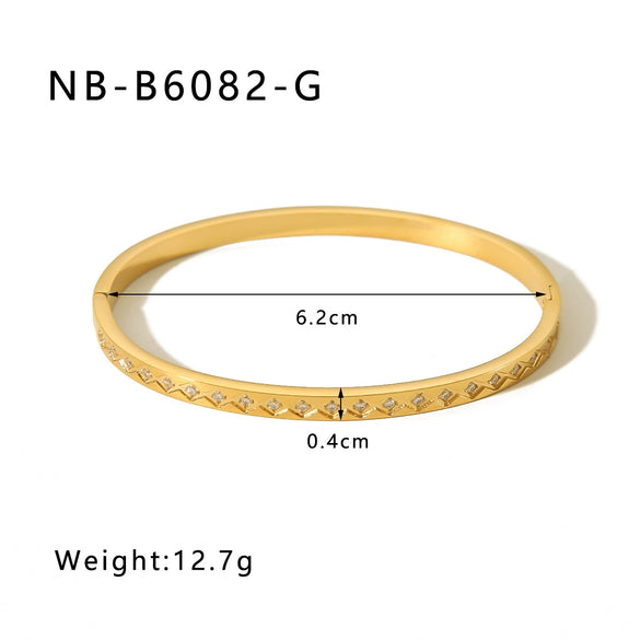 Women's Narrow Version Stainless Steel 18K Gold Plated Bracelet With Diamond Buckle