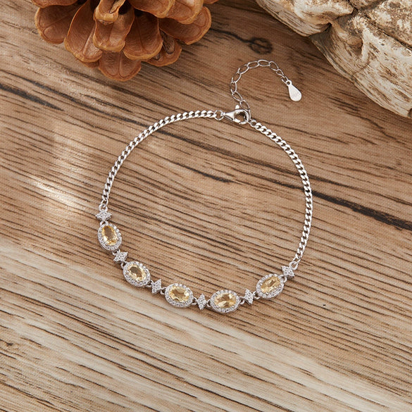 Women's Natural Amethyst Citrine Bracelet S925 Sterling Silver Garnet Topaz Peridot Light Luxury Geometric Jewelry