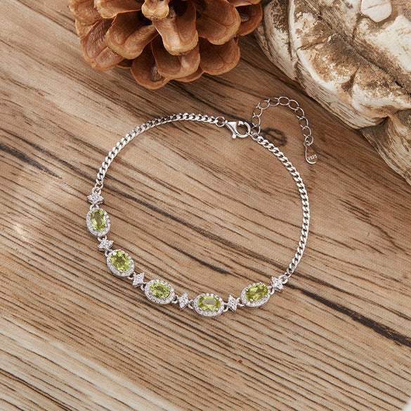 Women's Natural Amethyst Citrine Bracelet S925 Sterling Silver Garnet Topaz Peridot Light Luxury Geometric Jewelry