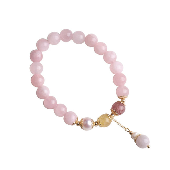 Women's Natural Aquamarine Crystal And Strawberry Crystal Pearl Handmade Geometric Design Bracelet Jewelry