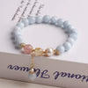 Women's Natural Aquamarine Crystal And Strawberry Crystal Pearl Handmade Geometric Design Bracelet Jewelry