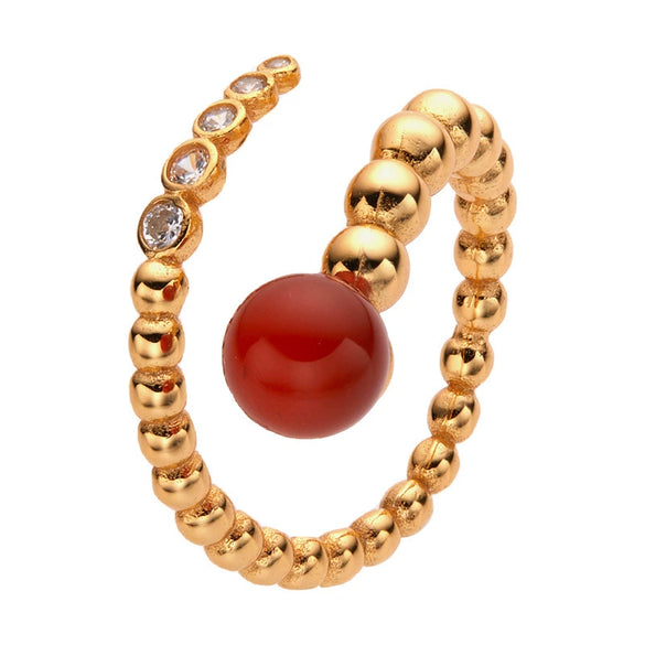 Women's Natural Black And Red Agate Pearl Ring In S925 Sterling Silver With Geometric Design