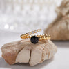 Women's Natural Black And Red Agate Pearl Ring In S925 Sterling Silver With Geometric Design