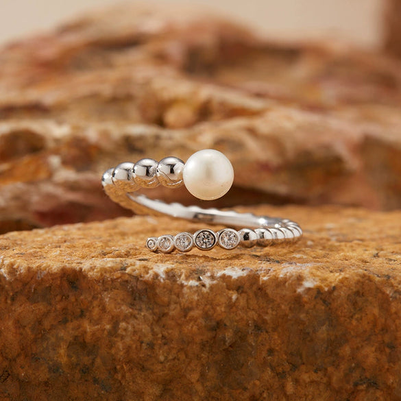 Women's Natural Black And Red Agate Pearl Ring In S925 Sterling Silver With Geometric Design