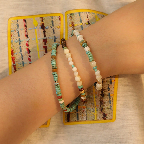 Women's Natural Blue Turquoise Beaded Necklace Handmade Geometric Style