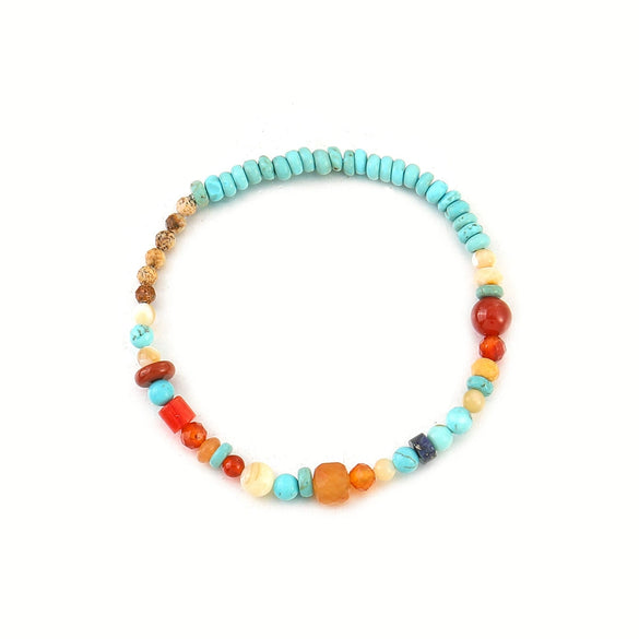 Women's Natural Blue Turquoise Beaded Necklace Handmade Geometric Style