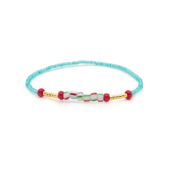 Women's Natural Bohemian Style Handwoven Glass And Glaze Beaded Freshwater Pearl Rope Bracelet With Geometric Pattern