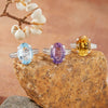 Women's Natural Citrine Amethyst Topaz Ring In S925 Sterling Silver Millennial Cut Geometric Style Set With Crystal