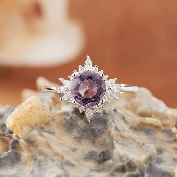 Women's Natural Colored Gemstone Ring S925 Sterling Silver Inlaid With Amethyst Topaz Garnet Geometric Style Set With Gemstones