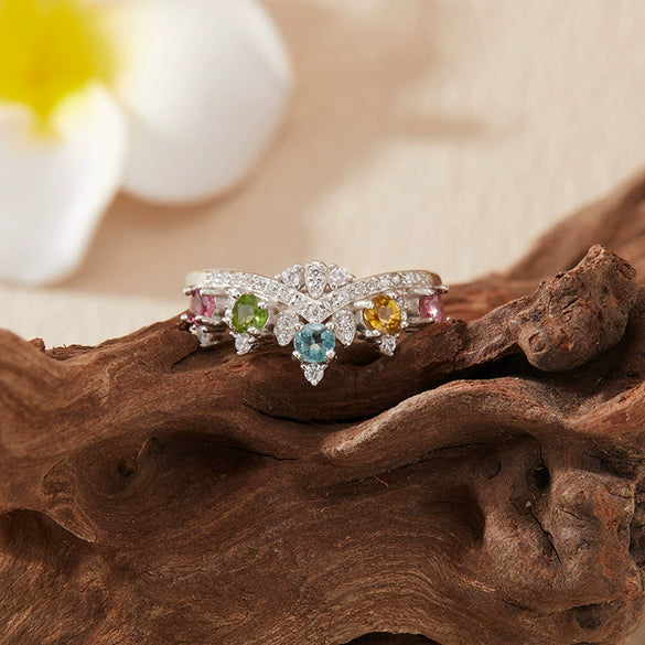 Women's Natural Colored Tourmaline Ring S925 Sterling Silver Crown Style Set With Gems