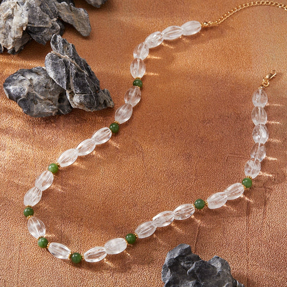 Women's Natural Crystal And S925 Sterling Silver Geometric Clavicle Chain Set Necklace