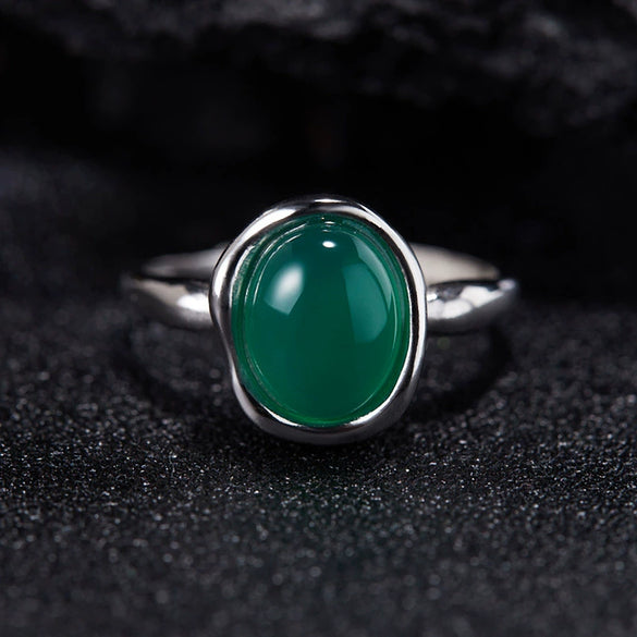 Women's Natural Crystal Gem Set S925 Sterling Silver Geometric Simple Open Ring