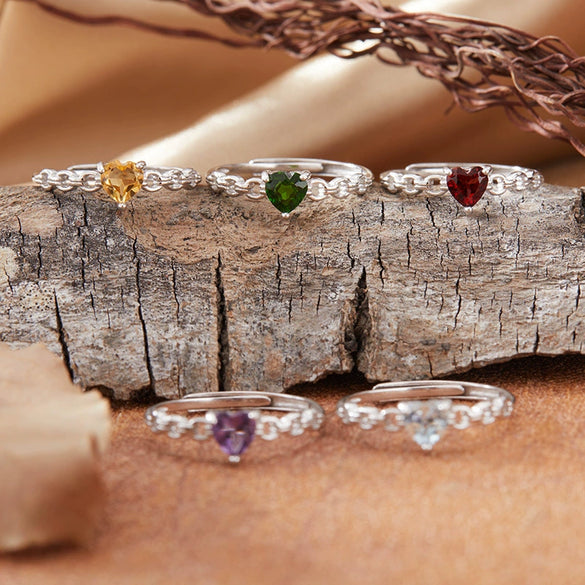 Women's Natural Crystal Heart Geometric Pattern S925 Sterling Silver Love Ring Set With Crystal