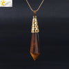 Women's Natural Crystal Hexagonal Prism Bullet Pendant Necklace With Titanium Steel Bead Chain Minimalist Fashion Jewelry