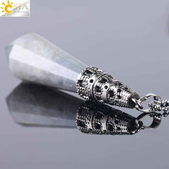 Women's Natural Crystal Hexagonal Prism Bullet Pendant Necklace With Titanium Steel Bead Chain Minimalist Fashion Jewelry