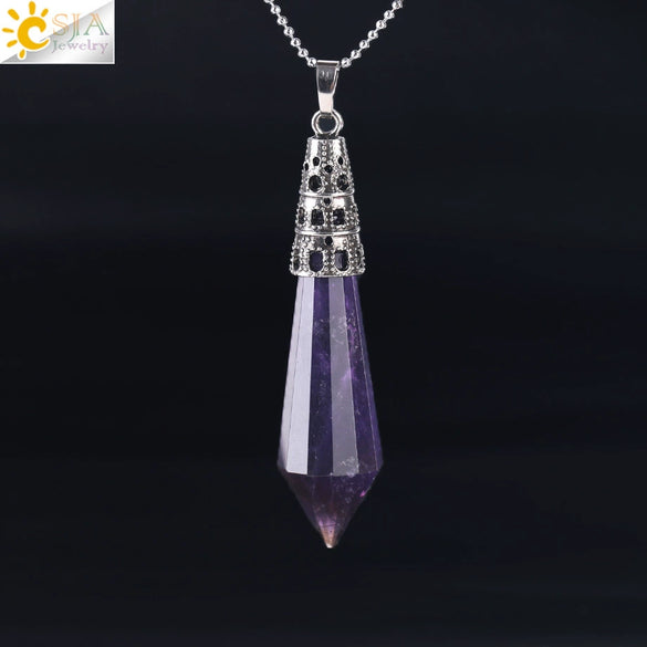 Women's Natural Crystal Hexagonal Prism Bullet Pendant Necklace With Titanium Steel Bead Chain Minimalist Fashion Jewelry
