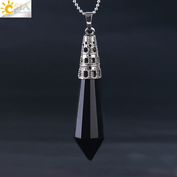 Women's Natural Crystal Hexagonal Prism Bullet Pendant Necklace With Titanium Steel Bead Chain Minimalist Fashion Jewelry