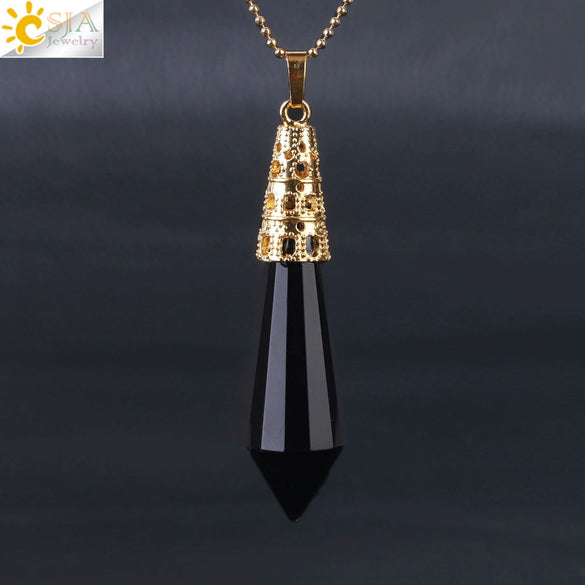 Women's Natural Crystal Hexagonal Prism Bullet Pendant Necklace With Titanium Steel Bead Chain Minimalist Fashion Jewelry