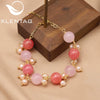 Women's Natural Crystal Pearl Bracelet Retro Geometric Style With Pink Crystal Pendant 18K Gold Plated