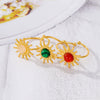 Women's Natural Fresh Wind Turquoise Sunflower Opening Stainless Steel Ring With Electroplating And Geometric Style