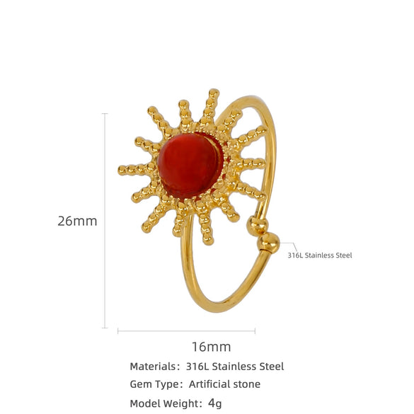 Women's Natural Fresh Wind Turquoise Sunflower Opening Stainless Steel Ring With Electroplating And Geometric Style