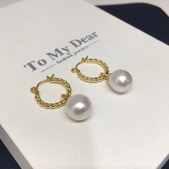Women's Natural Freshwater Baroque Pearl Earrings With Alloy Inlaid Artificial And Semiprecious Stones Alien Shape