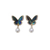 Women's Natural Freshwater Pearl And Abalone Shell Butterfly Earrings