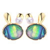 Women's Natural Freshwater Pearl And Abalone Shell Cute Rabbit Earrings In S925 Sterling Silver
