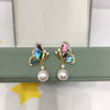 Women's Natural Freshwater Pearl And Abalone Shell Earrings In S925 Sterling Silver With 18K Gold Oblate Shape