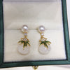 Women's Natural Freshwater Pearl And Chalcedony Earrings In S925 Sterling Silver Flat Round And Bun Round Shape