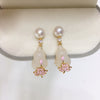 Women's Natural Freshwater Pearl And Chalcedony Earrings With Oblate Shape S925 Sterling Silver Needle