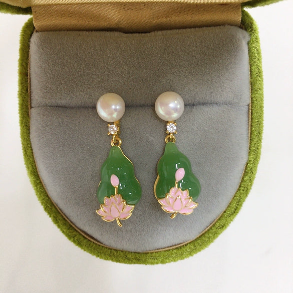 Women's Natural Freshwater Pearl And Chalcedony Earrings With Oblate Shape S925 Sterling Silver Needle