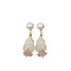 Women's Natural Freshwater Pearl And Chalcedony Earrings With Oblate Shape S925 Sterling Silver Needle