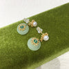 Women's Natural Freshwater Pearl And Chalcedony Earrings With S925 Sterling Silver Needle Flat Round Shape