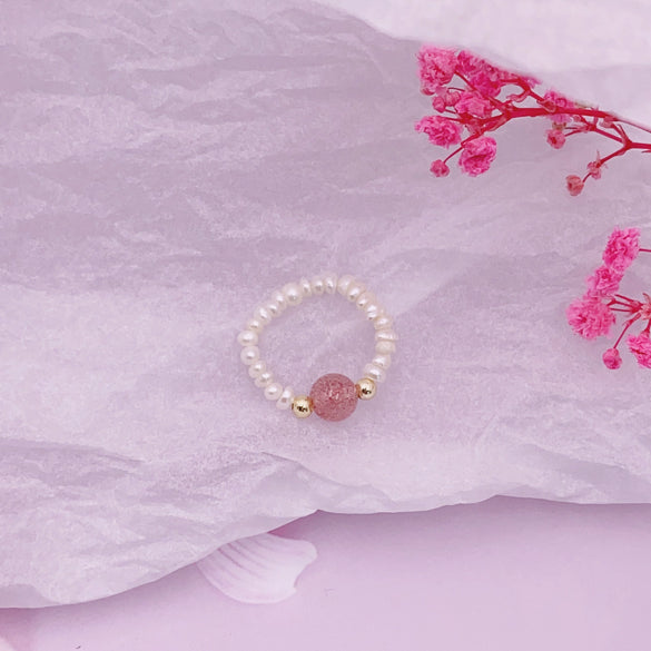 Women's Natural Freshwater Pearl And Moonstone Ring With Geometric Pattern Retro Light Luxury Style